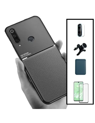 Kit Capa Magnetic Lux + Magnetic Wallet Azul + Vidro+ Película de Câmara + Suporte Reforçado para Huawei P30 Lite New Edition