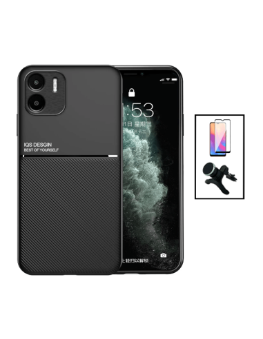 Kit Capa Magnetic Lux + 5D Full Cover + Suporte Magnético de Carro Reforçado para Xiaomi Redmi A1 - Preto