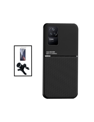 Kit Capa Magnetic Lux + 5D Full Cover + Suporte Magnético de Carro Reforçado para Xiaomi Redmi K50 Pro - Preto