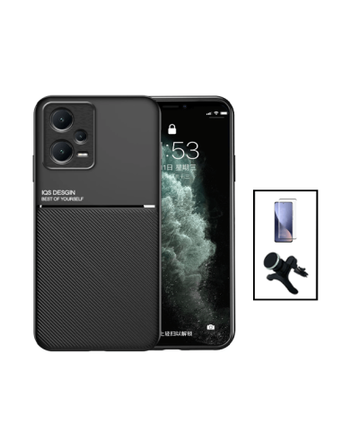 Kit Capa Magnetic Lux + 5D Full Cover + Suporte Magnético de Carro Reforçado para Xiaomi Redmi Note 12 Pro - Preto