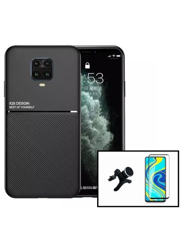 Kit Capa Magnetic Lux + 5D Full Cover + Suporte Magnético de Carro Reforçado para Xiaomi Redmi Note 9 Pro Max