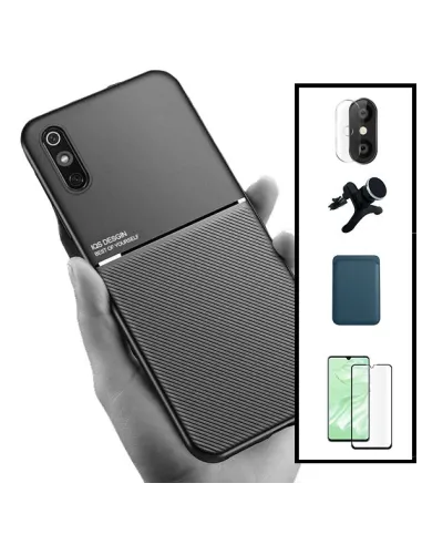 Kit Capa Magnetic Lux + Magn Wallet Azul + Vidro + Película de Câmara + Sup Reforçado para Xiaomi Redmi 9A