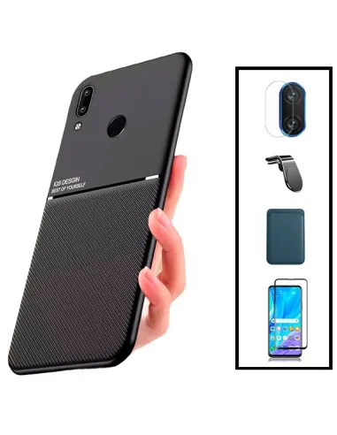 Kit Capa Magnetic Lux + Magnetic Wallet Azul + Vidro + Película de Câmara + Suporte L para Huawei P Smart 2019