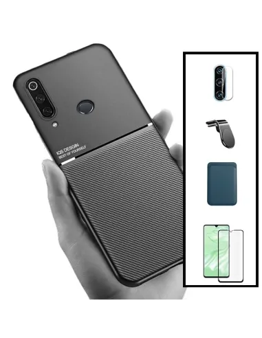 Kit Capa Magnetic Lux + Magnetic Wallet Azul + Vidro + Película de Câmara + Suporte L para Huawei P30 Lite