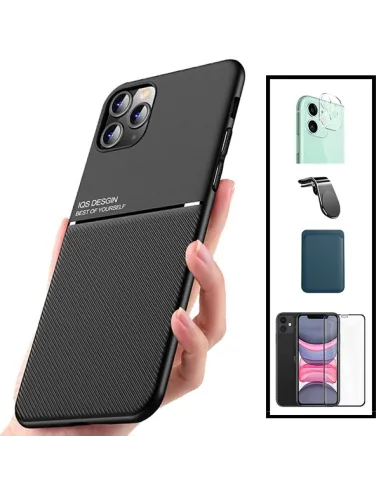 Kit Capa Magnetic Lux + Magnetic Wallet Azul + Vidro + Película de Câmara + Suporte L para iPhone 11 Pro Max