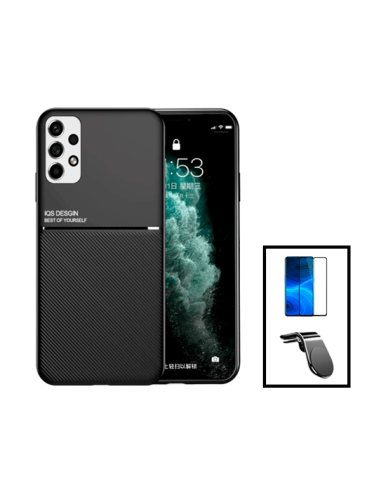 Kit Capa Magnetic Lux + 5D Full Cover + Suporte Magnético L Safe Driving para Samsung Galaxy A13 - Preto
