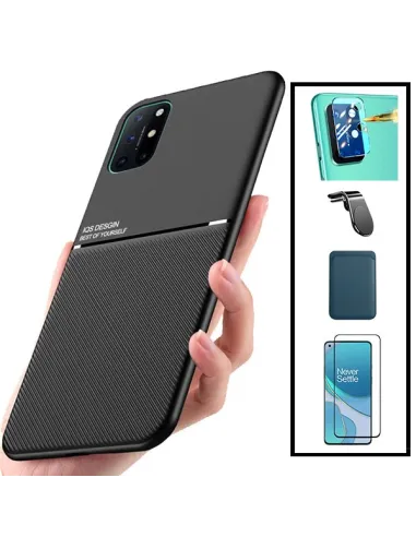 Kit Capa Magnetic Lux + Magnetic Wallet Azul + Vidro + Película de Câmara + Suporte L para OnePlus 8T+ 5G