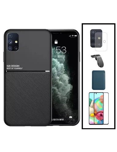 Kit Capa Magnetic Lux + Magnetic Wallet Azul + Vidro + Película de Câmara + Suporte L para Samsung Galaxy A71 5G