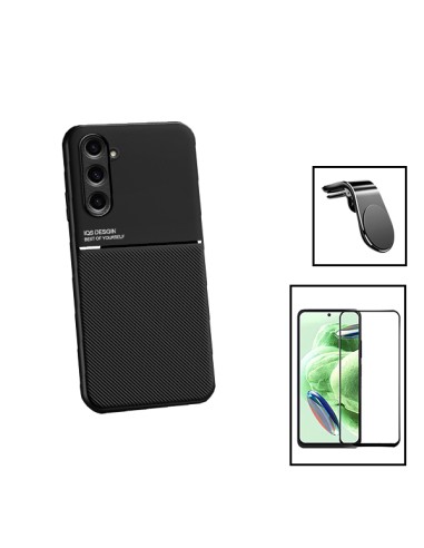 Kit Capa Magnetic Lux + 5D Full Cover + Suporte Magnético L Safe Driving para Samsung Galaxy F34 5G - Preto