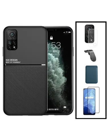 Kit Capa Magnetic Lux + Magnetic Wallet Azul + Vidro + Película de Câmara + Suporte L para Xiaomi Mi 10T Pro 5G