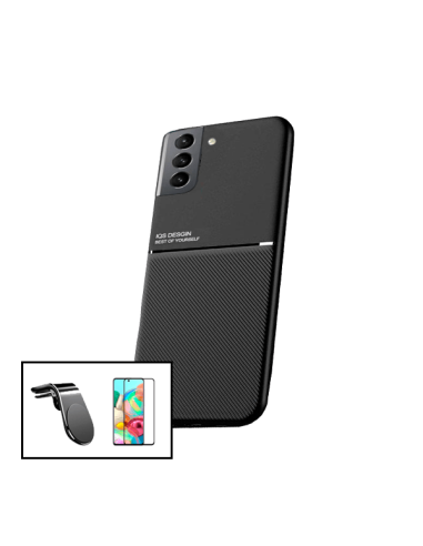 Kit Capa Magnetic Lux + 5D Full Cover + Suporte Magnético L Safe Driving para Samsung Galaxy S21