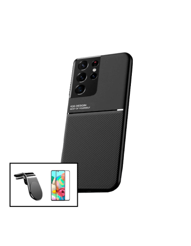 Kit Capa Magnetic Lux + 5D Full Cover + Suporte Magnético L Safe Driving para Samsung Galaxy S21 Ultra 5G
