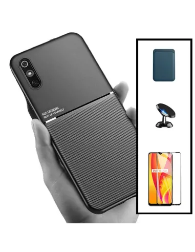 Kit Capa Magnetic Lux + Magnetic Wallet Azul + Vidro + Película de Câmara + Suporte L para Xiaomi Redmi 9A Sport