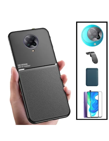 Kit Capa Magnetic Lux + Magnetic Wallet Azul + Vidro + Película de Câmara + Suporte L para Xiaomi Redmi K30 Pro