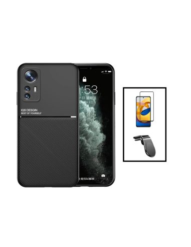 Kit Capa Magnetic Lux + 5D Full Cover + Suporte Magnético L Safe Driving para Xiaomi 12T - Preto