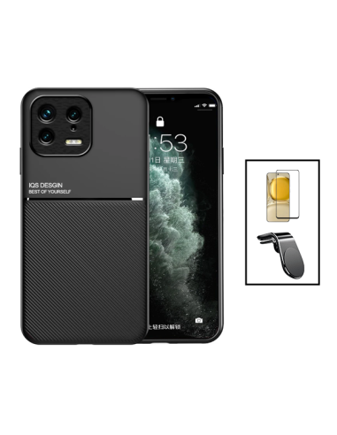 Kit Capa Magnetic Lux + 5D Full Cover + Suporte Magnético L Safe Driving para Xiaomi 13 - Preto