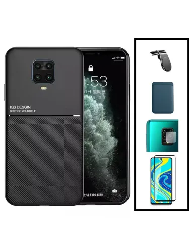 Kit Capa Magnetic Lux + Magnetic Wallet Azul + Vidro + Película de Câmara + Suporte L para Xiaomi Redmi Note 9 Pro