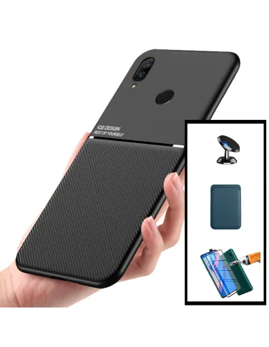 Kit Capa Magnetic Lux + Magnetic Wallet Azul + Vidro Full Cover + Suporte Magnético para Huawei P Smart Z