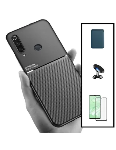 Kit Capa Magnetic Lux + Magnetic Wallet Azul + Vidro Full Cover + Suporte Magnético para Huawei P30 Lite