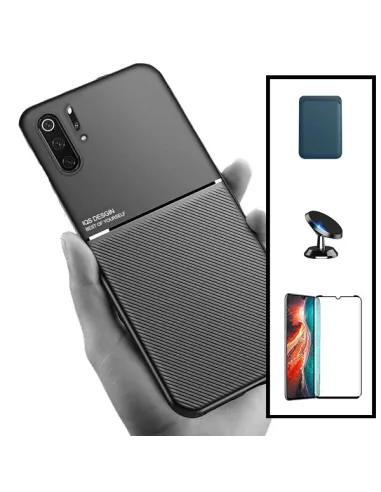 Kit Capa Magnetic Lux + Magnetic Wallet Azul + Vidro Full Cover + Suporte Magnético para Huawei P30 Pro