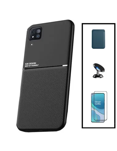 Kit Capa Magnetic Lux + Magnetic Wallet Azul + Vidro Full Cover + Suporte Magnético para Huawei P40 Lite