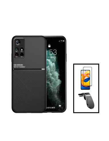 Kit Capa Magnetic Lux + 5D Full Cover + Suporte Magnético L Safe Driving para Xiaomi Poco M4 Pro - Preto