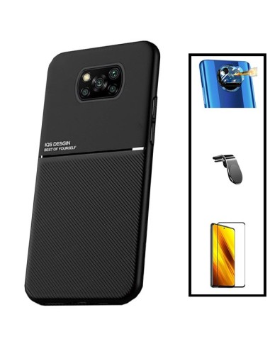 Kit Capa Magnetic Lux + 5D Full Cover + Suporte Magnético L Safe Driving para Xiaomi Poco X3 Pro