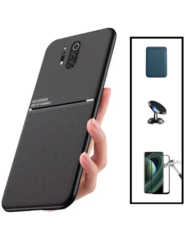 Kit Capa Magnetic Lux + Magnetic Wallet Azul + Vidro Full Cover + Suporte Magnético para OnePlus 8 Pro