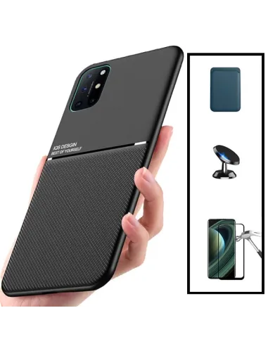 Kit Capa Magnetic Lux + Magnetic Wallet Azul + Vidro Full Cover + Suporte Magnético para OnePlus 8T