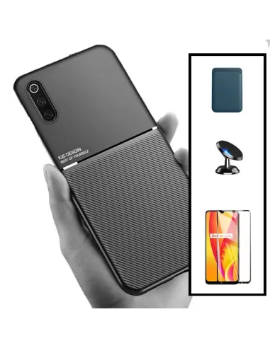 Kit Capa Magnetic Lux + Magnetic Wallet Azul + Vidro Full Cover + Suporte Magnético para Samsung Galaxy A30s