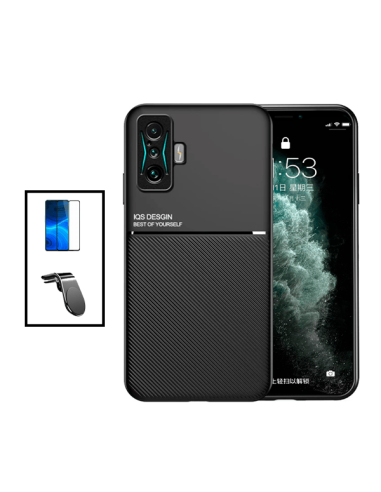 Kit Capa Magnetic Lux + 5D Full Cover + Suporte Magnético L Safe Driving para Xiaomi Redmi K50 Gaming - Preto