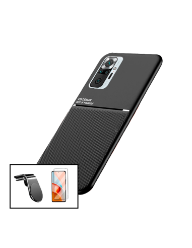 Kit Capa Magnetic Lux + 5D Full Cover + Suporte Magnético L Safe Driving para Xiaomi Redmi Note 10 Pro
