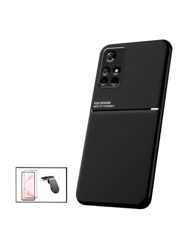 Kit Capa Magnetic Lux + 5D Full Cover + Suporte Magnético L Safe Driving para Xiaomi Redmi Note 11S 5G - Preto
