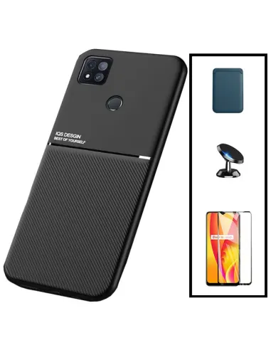 Kit Capa Magnetic Lux + Magnetic Wallet Azul + Vidro Full Cover + Suporte Magnético para Xiaomi Redmi 9 Activ