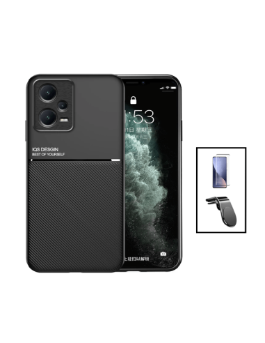 Kit Capa Magnetic Lux + 5D Full Cover + Suporte Magnético L Safe Driving para Xiaomi Redmi Note 12 Pro - Preto