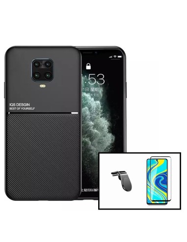 Kit Capa Magnetic Lux + 5D Full Cover + Suporte Magnético L Safe Driving para Xiaomi Redmi Note 9 Pro