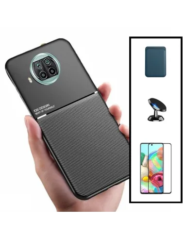 Kit Capa Magnetic Lux + Magnetic Wallet Azul + Vidro Full Cover + Suporte Magnético para Xiaomi Redmi Note 9 Pro 5G