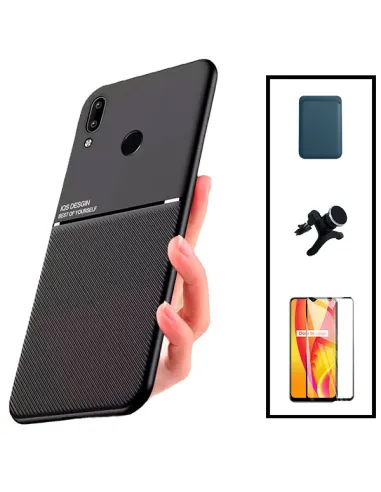 Kit Capa Magnetic Lux + Magnetic Wallet Azul + Vidro + Suporte Magnético Reforçado para Huawei P Smart Plus 2019