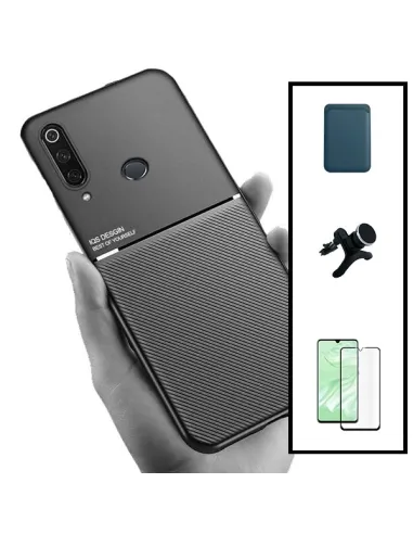 Kit Capa Magnetic Lux + Magnetic Wallet Azul + Vidro + Suporte Magnético Reforçado para Huawei P30 Lite