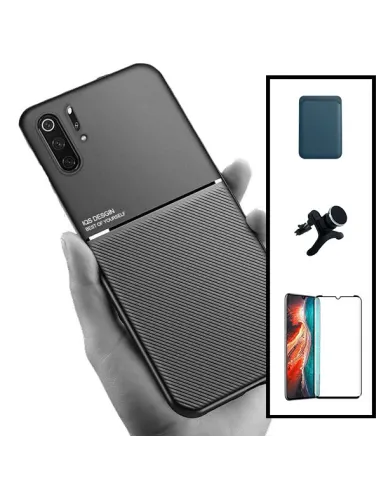 Kit Capa Magnetic Lux + Magnetic Wallet Azul + Vidro + Suporte Magnético Reforçado para Huawei P30 Pro New Edition