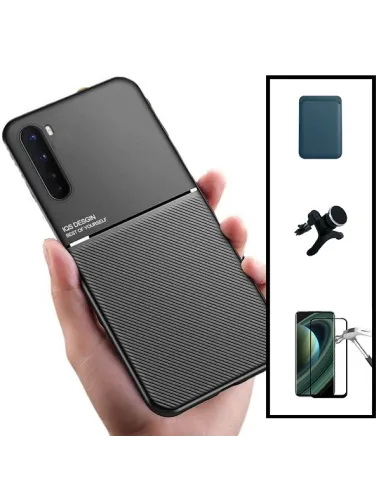 Kit Capa Magnetic Lux + Magnetic Wallet Azul + Vidro + Suporte Magnético Reforçado para Oppo Reno3