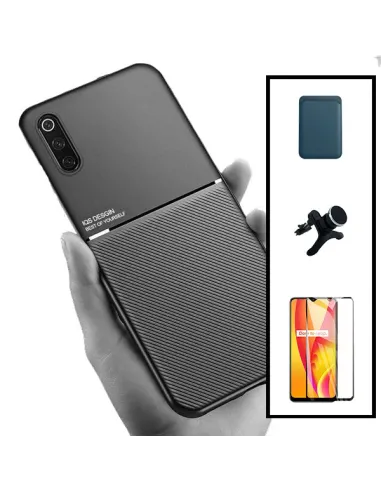 Kit Capa Magnetic Lux + Magnetic Wallet Azul + Vidro + Suporte Magnético Reforçado para Samsung Galaxy A30s