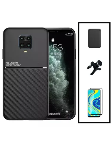 Kit Capa Magnetic Lux + Magnetic Wallet Azul + Vidro + Suporte Magnético Reforçado para Xiaomi Redmi Note 9 Pro Max