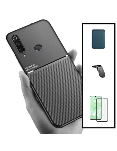 Kit Capa Magnetic Lux + Magnetic Wallet Azul + Vidro Full Cover + Suporte Magnético L para Huawei P30 Lite