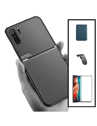 Kit Capa Magnetic Lux + Magnetic Wallet Azul + Vidro Full Cover + Suporte Magnético L para Huawei P30 Pro