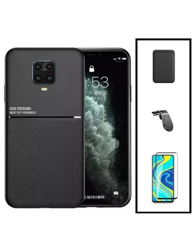 Kit Capa Magnetic Lux + Magnetic Wallet Azul + Vidro Full Cover + Suporte Magnético L para Xiaomi Redmi Note 9 Pro Max