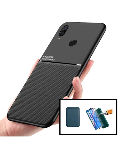 Kit Capa Magnetic Lux + Magnetic Wallet Azul + Vidro Full Cover para Huawei P Smart Z