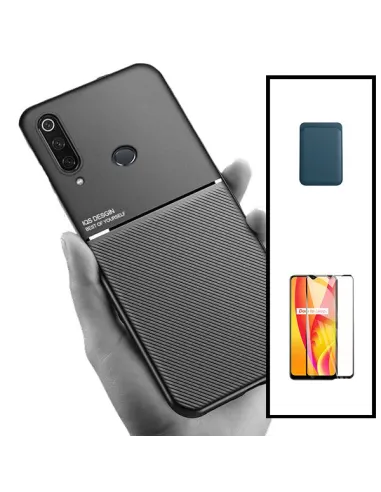 Kit Capa Magnetic Lux + Magnetic Wallet Azul + Vidro Full Cover para Huawei P30 Lite