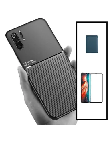 Kit Capa Magnetic Lux + Magnetic Wallet Azul + Vidro Full Cover para Huawei P30 Pro