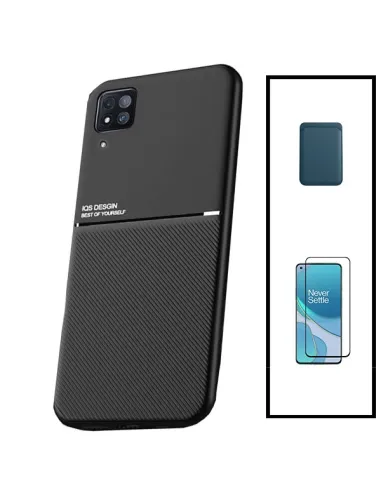 Kit Capa Magnetic Lux + Magnetic Wallet Azul + Vidro Full Cover para Huawei P40 Lite